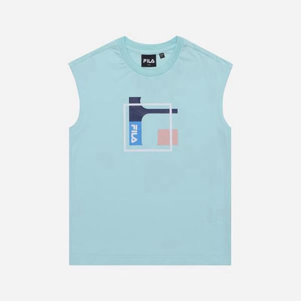 Fila Art Crew Neck Sleeveless Girl's T-Shirts - Turquoise,NZ 245-58624